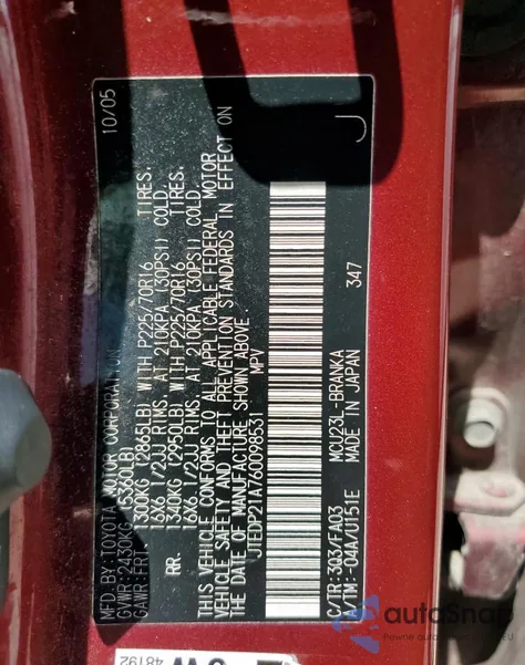 2006 Toyota Highlander Limited z USA, uszkodzony, nr VIN JTEDP21A760098531